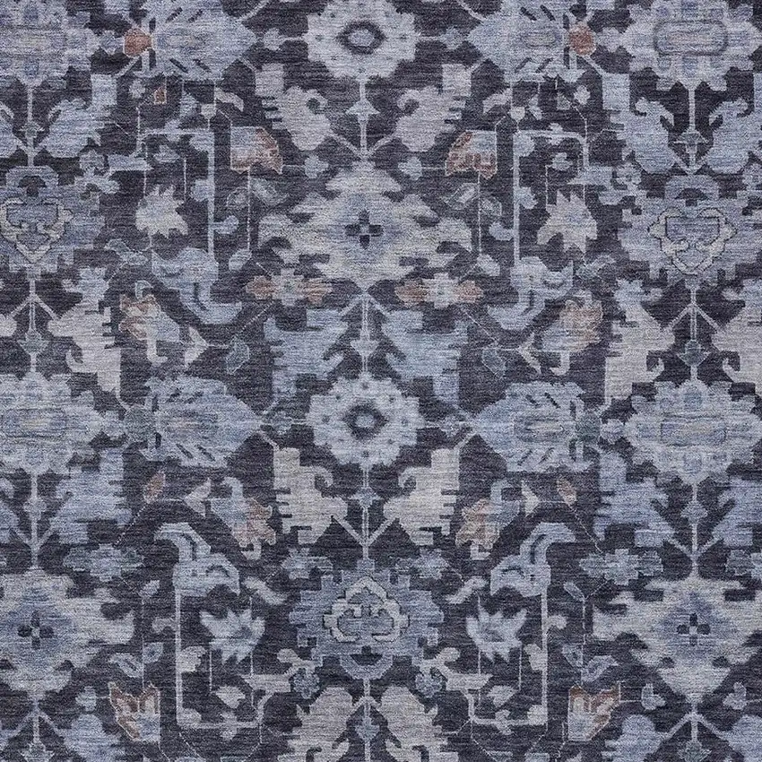 Navy Blue And Plum Floral Washable Indoor Outdoor Area Rug Photo 2