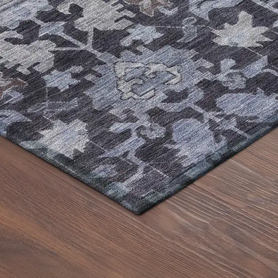Navy Blue And Plum Floral Washable Indoor Outdoor Area Rug Photo 7