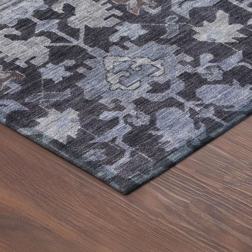 Navy Blue And Plum Floral Washable Indoor Outdoor Area Rug Photo 7