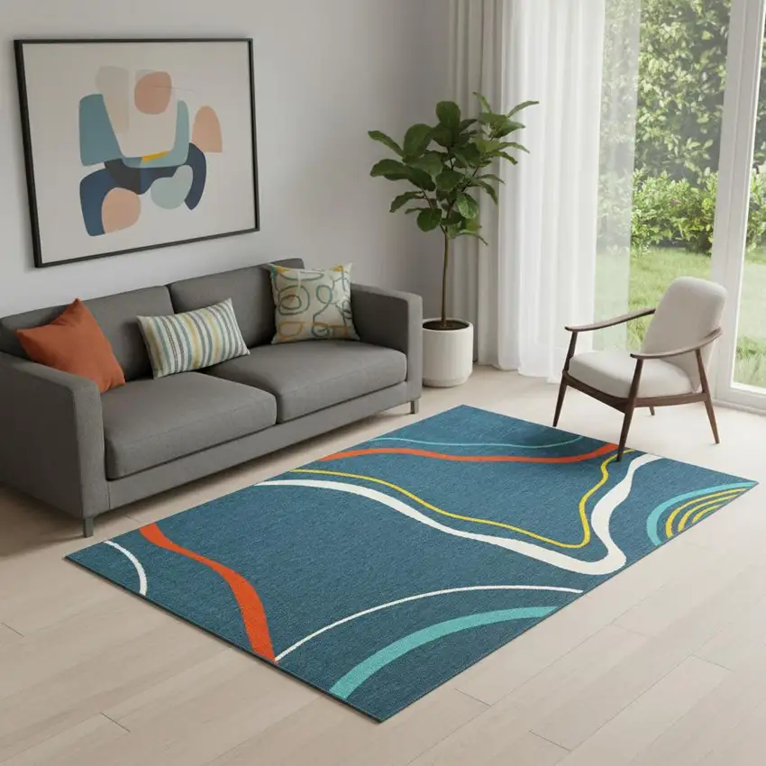 Navy Blue And Red Abstract Area Rug Photo 1