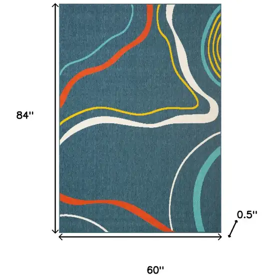 Navy Blue And Red Abstract Area Rug Photo 3