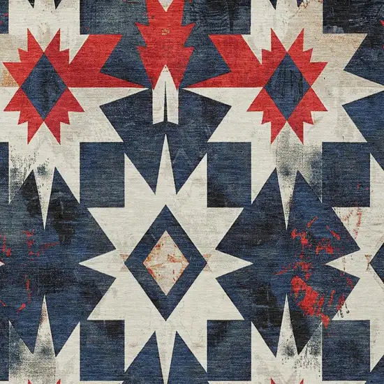 Navy Blue And Red Aztec Washable Indoor Outdoor Area Rug Photo 4