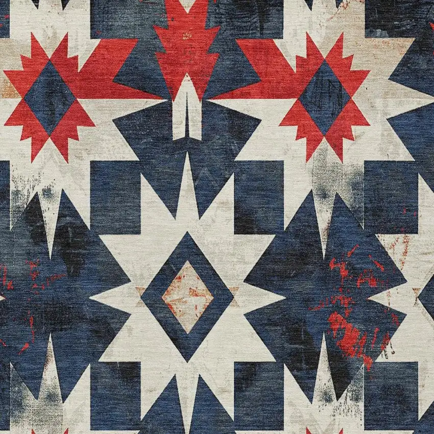 Navy Blue And Red Aztec Washable Indoor Outdoor Area Rug Photo 4