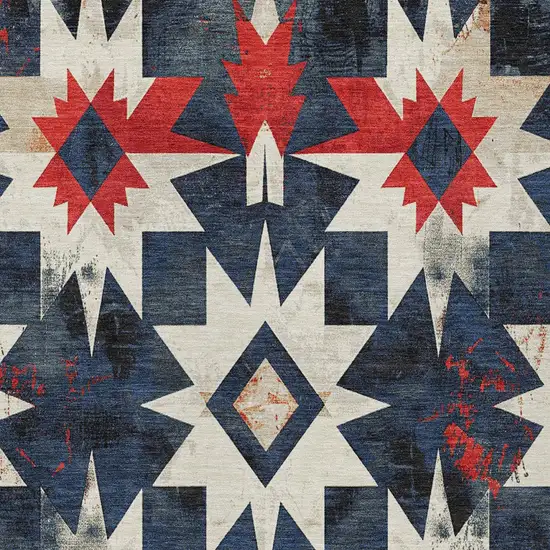 Navy Blue And Red Aztec Washable Indoor Outdoor Area Rug Photo 9