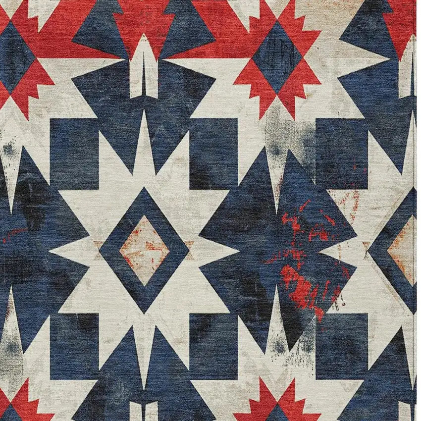 Navy Blue And Red Aztec Washable Indoor Outdoor Area Rug Photo 3