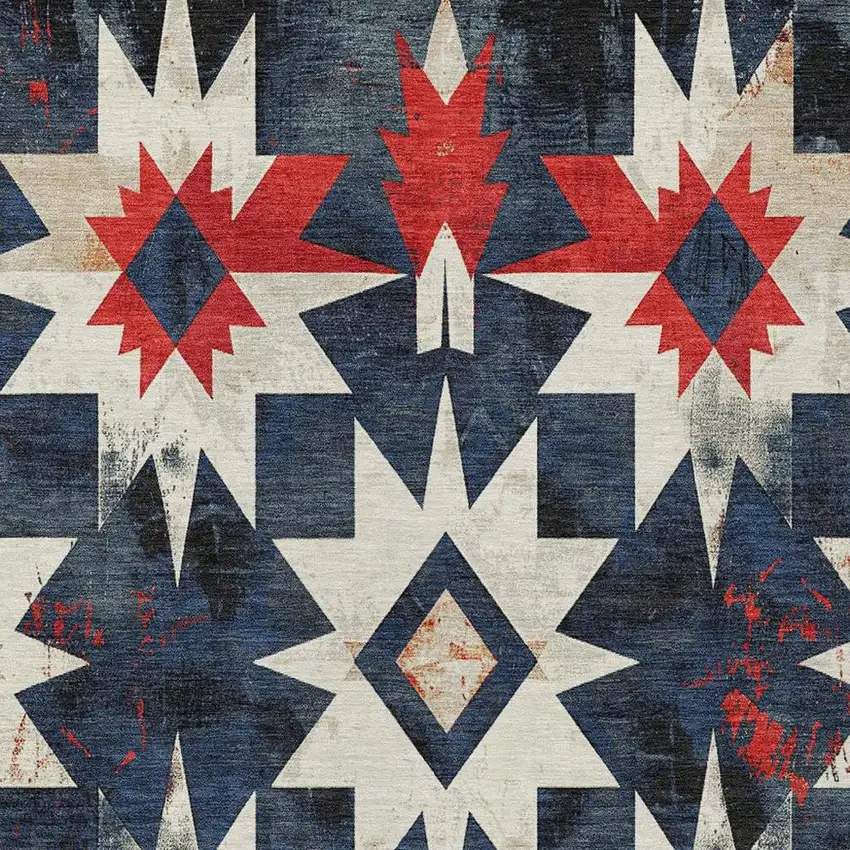 Navy Blue And Red Aztec Washable Indoor Outdoor Area Rug Photo 3