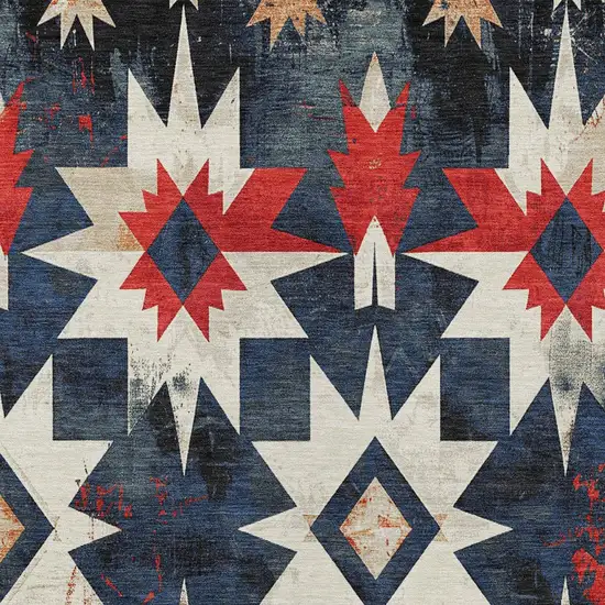Navy Blue And Red Aztec Washable Indoor Outdoor Area Rug Photo 7