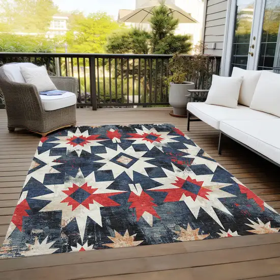 Navy Blue And Red Aztec Washable Indoor Outdoor Area Rug Photo 8