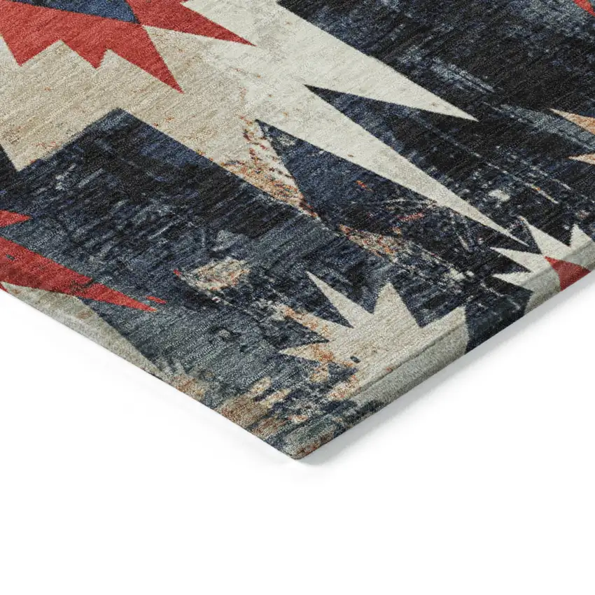 Navy Blue And Red Aztec Washable Indoor Outdoor Area Rug Photo 9