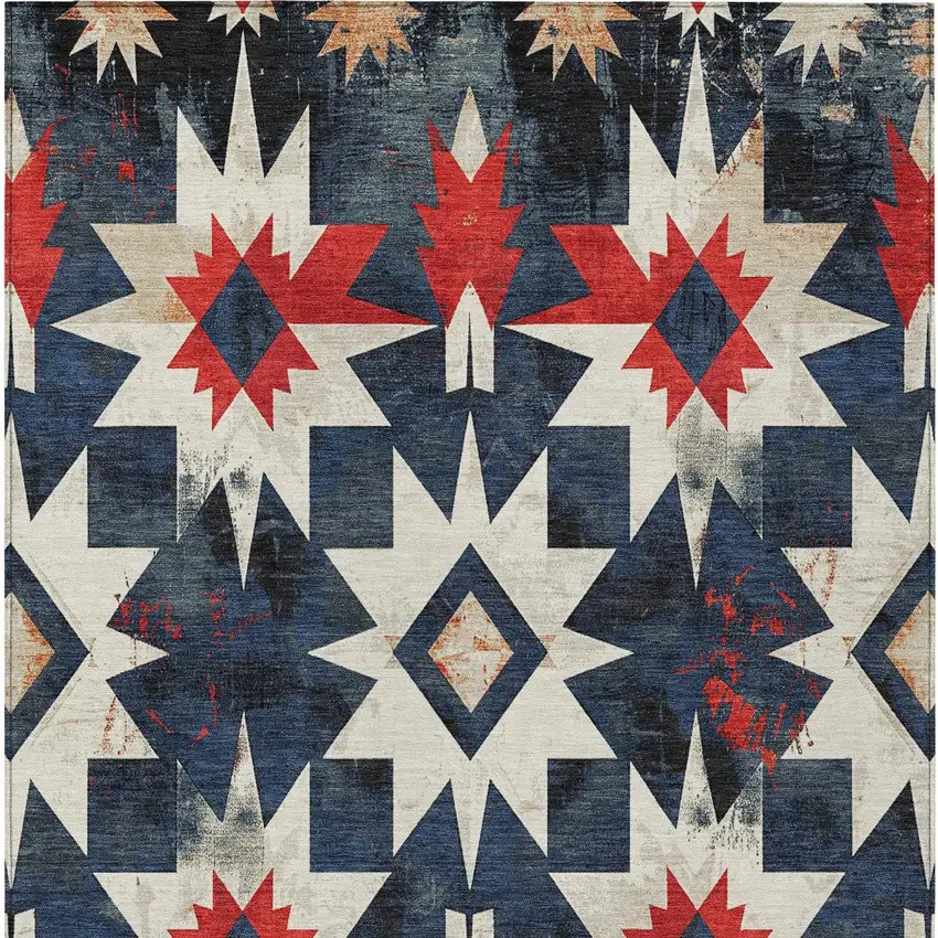 Navy Blue And Red Aztec Washable Indoor Outdoor Area Rug Photo 8