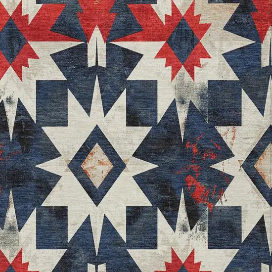 Navy Blue And Red Aztec Washable Indoor Outdoor Area Rug Photo 4