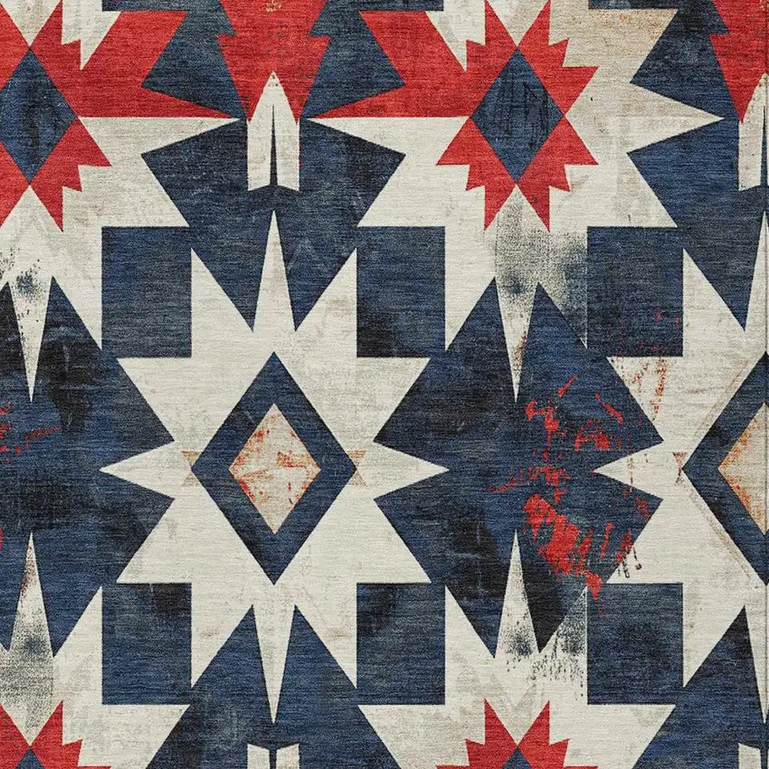 Navy Blue And Red Aztec Washable Indoor Outdoor Area Rug Photo 4