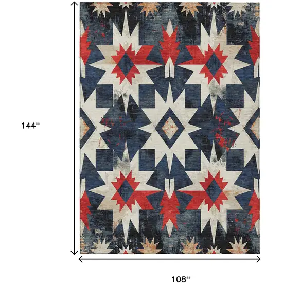 Navy Blue And Red Aztec Washable Indoor Outdoor Area Rug Photo 9