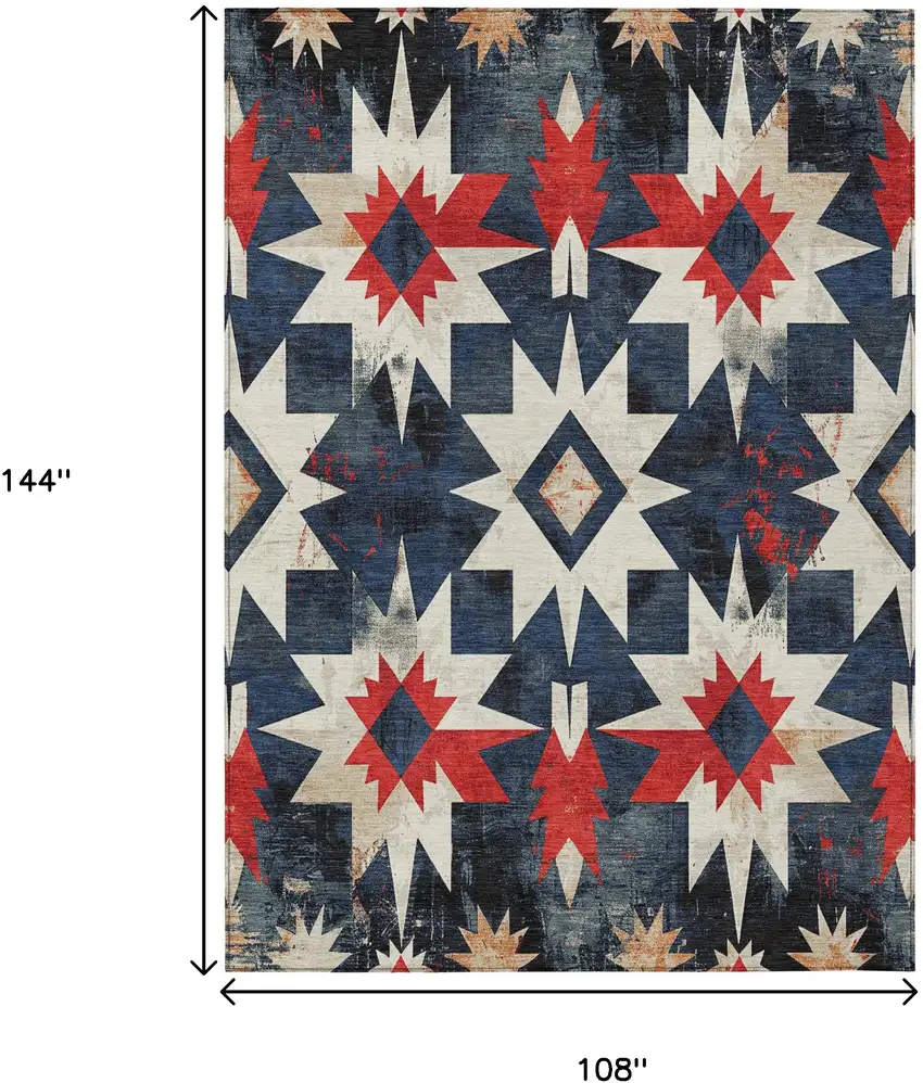 Navy Blue And Red Aztec Washable Indoor Outdoor Area Rug Photo 9