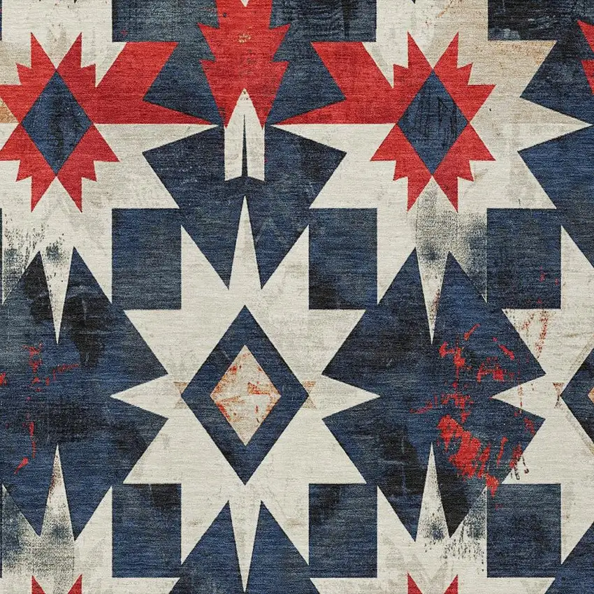 Navy Blue And Red Aztec Washable Indoor Outdoor Area Rug Photo 3
