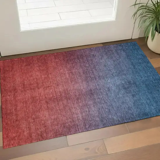 Navy Blue And Red Ombre Washable Area Rug With UV Protection Photo 1