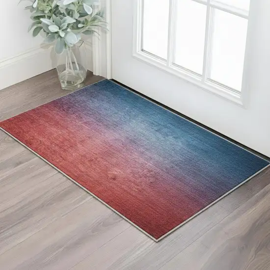 Navy Blue And Red Ombre Washable Area Rug With UV Protection Photo 1