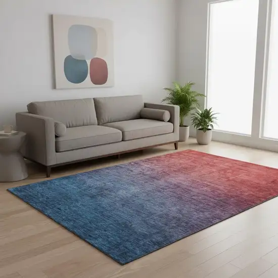 Navy Blue And Red Ombre Washable Area Rug With UV Protection Photo 2