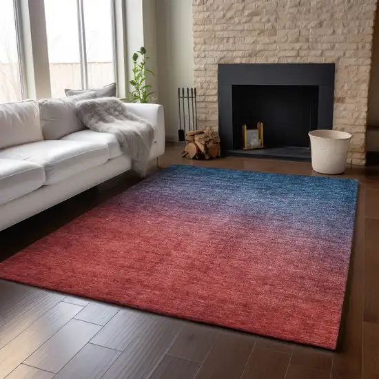 Navy Blue And Red Ombre Washable Area Rug With UV Protection Photo 6