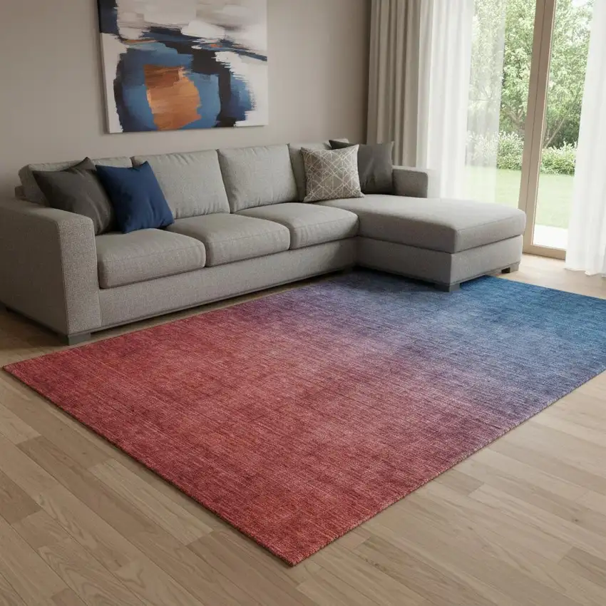 Navy Blue And Red Ombre Washable Area Rug With UV Protection Photo 1