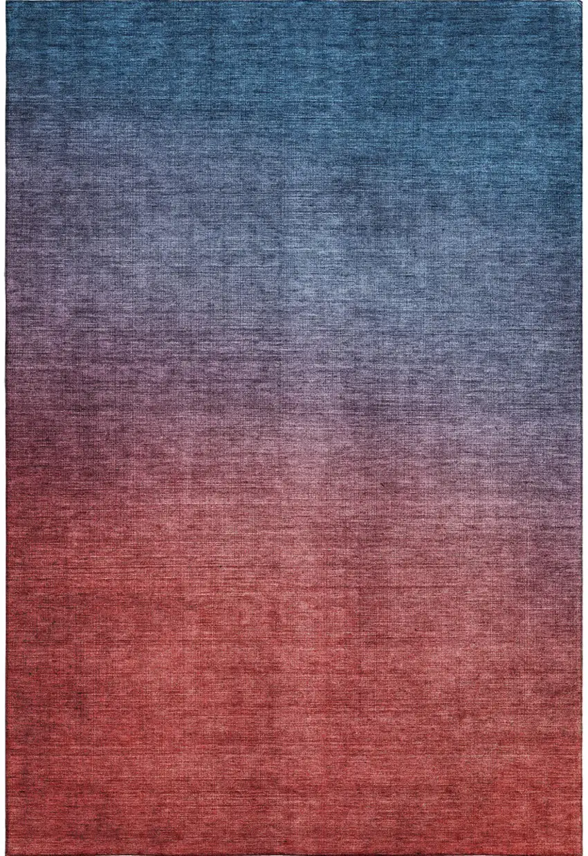 Navy Blue And Red Ombre Washable Area Rug With UV Protection Photo 1