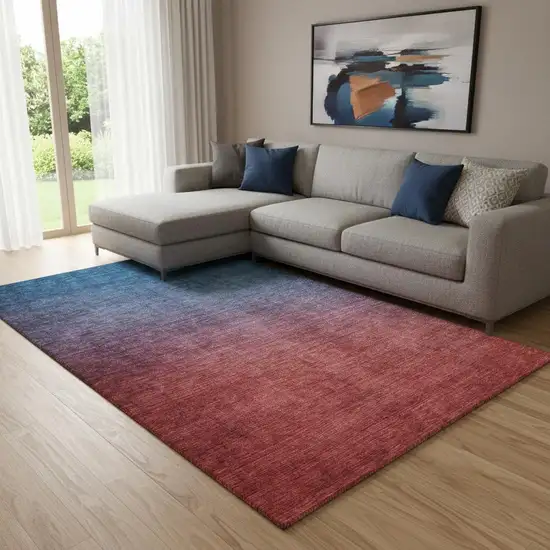Navy Blue And Red Ombre Washable Area Rug With UV Protection Photo 1