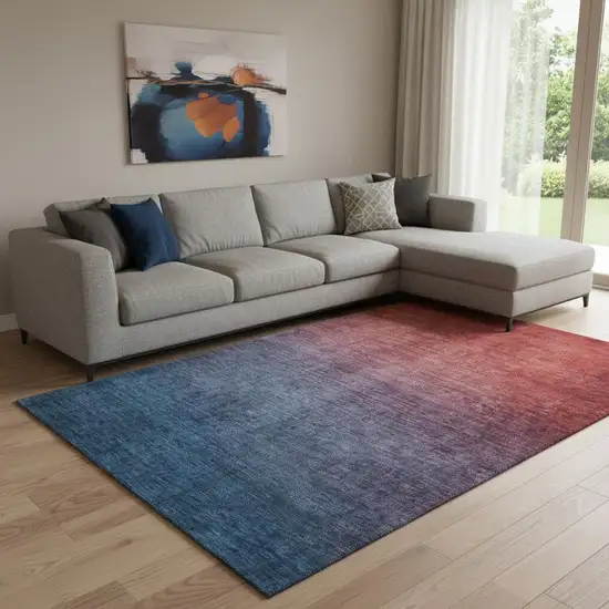 Navy Blue And Red Ombre Washable Area Rug With UV Protection Photo 1