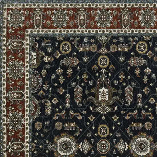 Navy Blue And Rust Oriental Area Rug With Fringe Photo 6