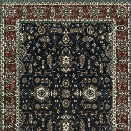 Navy Blue And Rust Oriental Area Rug With Fringe Photo 7