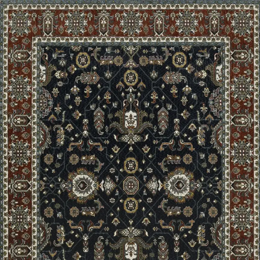 Navy Blue And Rust Oriental Area Rug With Fringe Photo 7