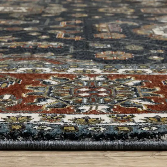Navy Blue And Rust Oriental Area Rug With Fringe Photo 4