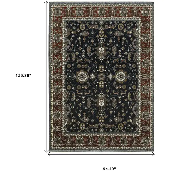 Navy Blue And Rust Oriental Area Rug With Fringe Photo 3