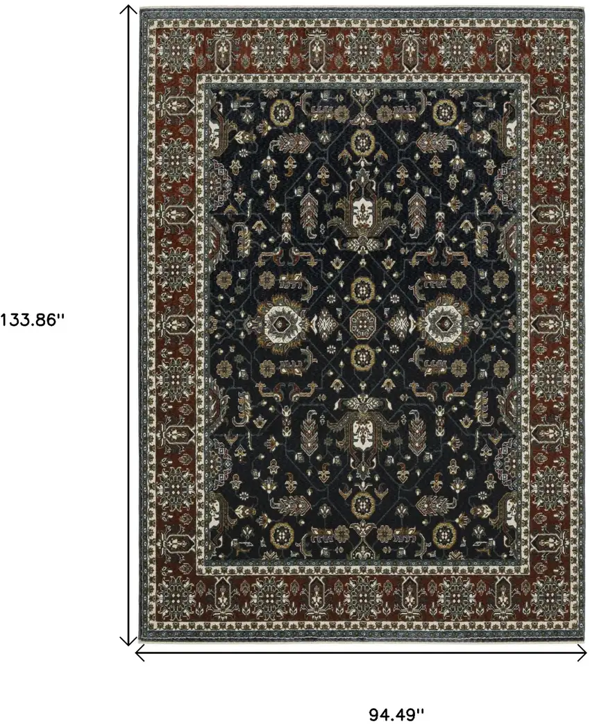 Navy Blue And Rust Oriental Area Rug With Fringe Photo 3