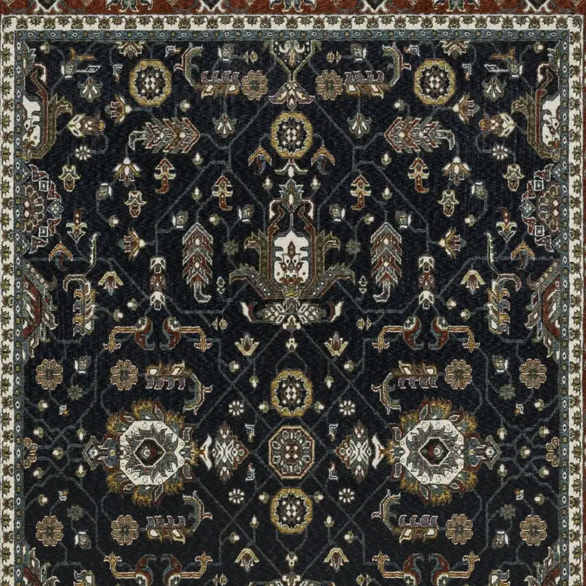 Navy Blue And Rust Oriental Area Rug With Fringe Photo 6