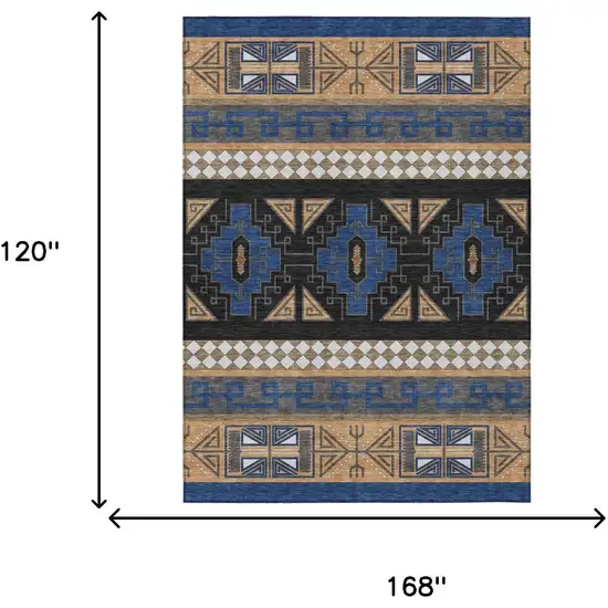 Navy Blue And Salmon Tribal Washable Indoor Outdoor Area Rug Photo 8