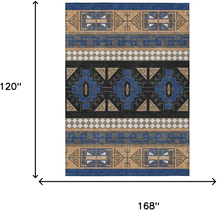 Navy Blue And Salmon Tribal Washable Indoor Outdoor Area Rug Photo 8