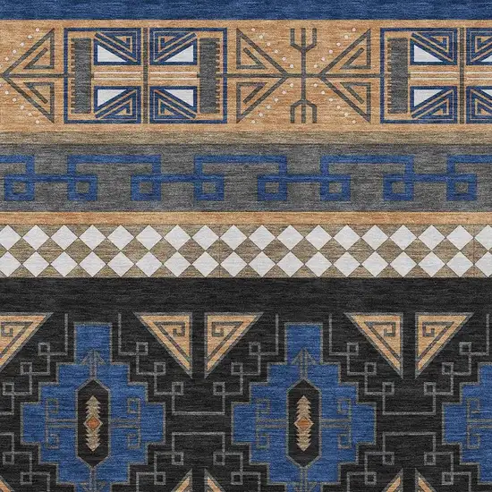 Navy Blue And Salmon Tribal Washable Indoor Outdoor Area Rug Photo 5