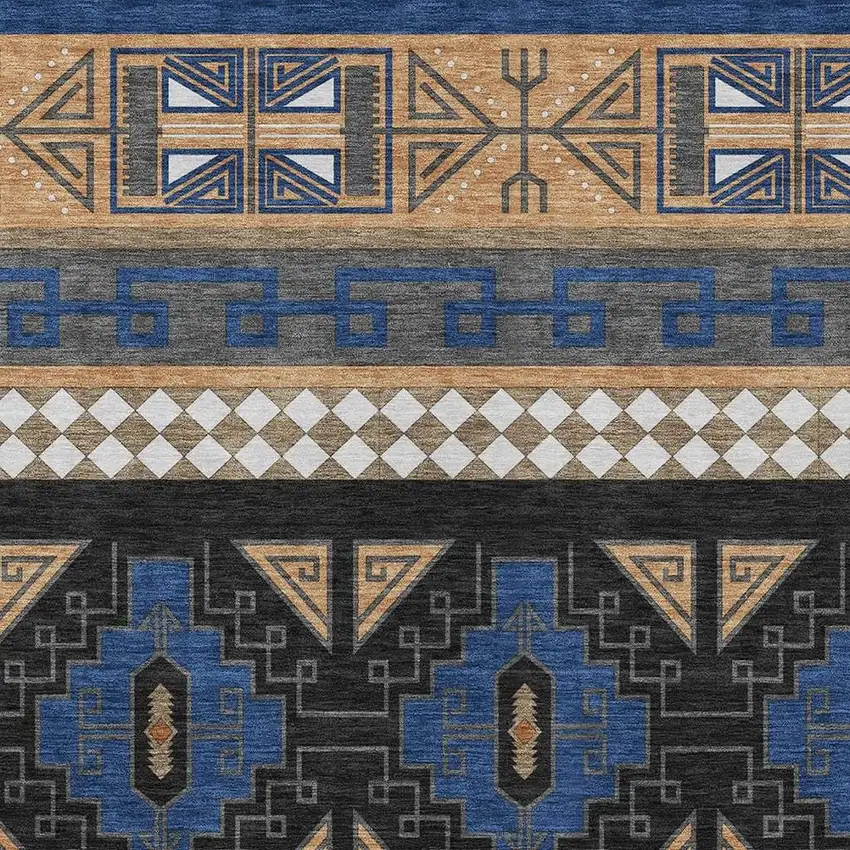 Navy Blue And Salmon Tribal Washable Indoor Outdoor Area Rug Photo 5