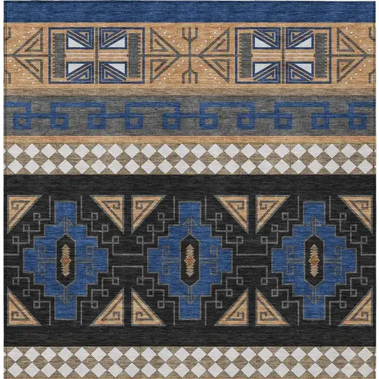Navy Blue And Salmon Tribal Washable Indoor Outdoor Area Rug Photo 6