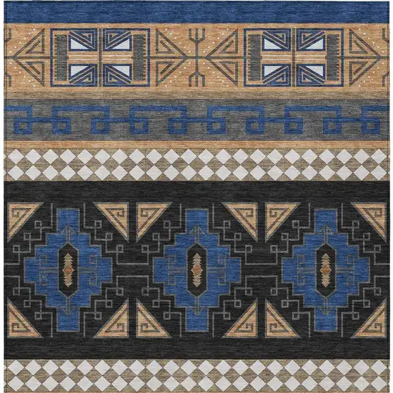 Navy Blue And Salmon Tribal Washable Indoor Outdoor Area Rug Photo 4