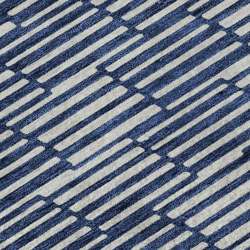 Navy Blue And Silver Abstract Geometric Washable Area Rug With UV Protection Photo 8