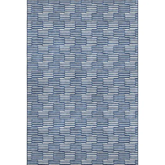 Navy Blue And Silver Abstract Geometric Washable Area Rug With UV Protection Photo 7