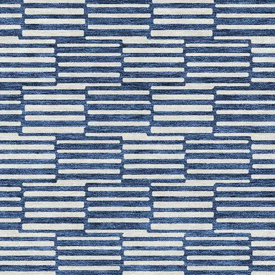 Navy Blue And Silver Abstract Geometric Washable Area Rug With UV Protection Photo 3