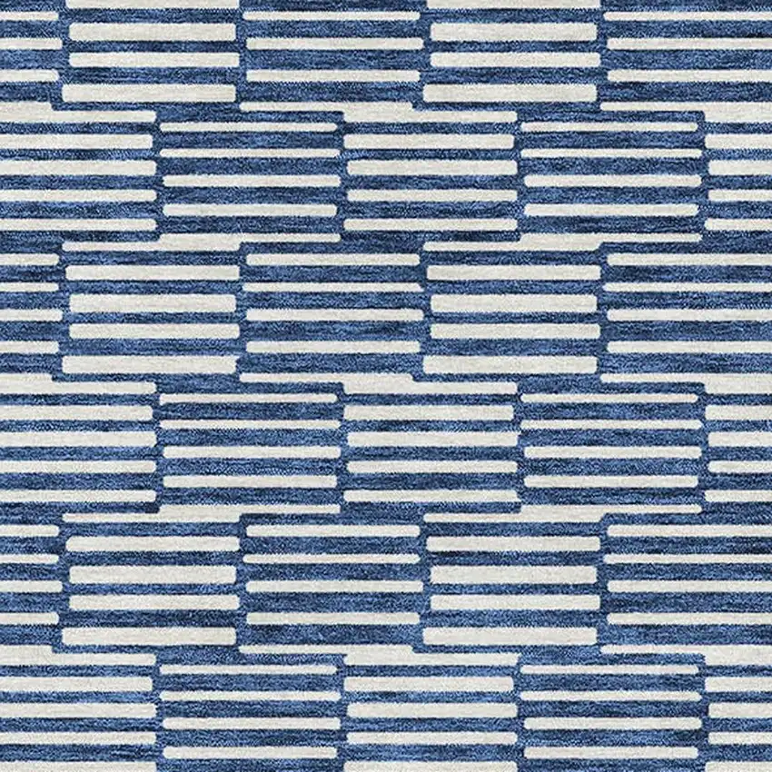 Navy Blue And Silver Abstract Geometric Washable Area Rug With UV Protection Photo 3