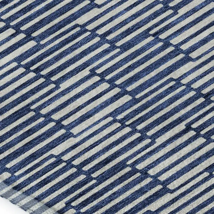 Navy Blue And Silver Abstract Geometric Washable Area Rug With UV Protection Photo 4