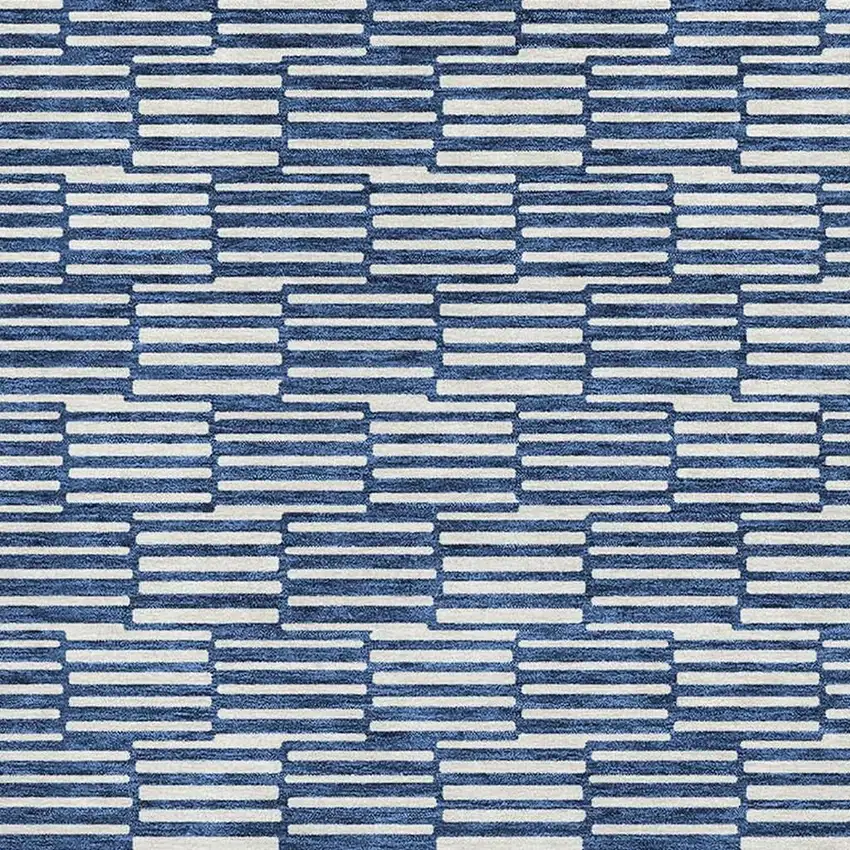 Navy Blue And Silver Abstract Geometric Washable Area Rug With UV Protection Photo 4