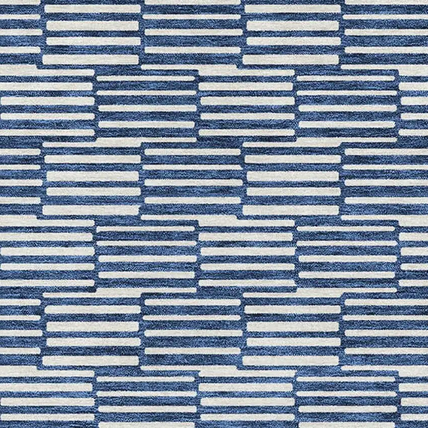 Navy Blue And Silver Abstract Geometric Washable Area Rug With UV Protection Photo 3