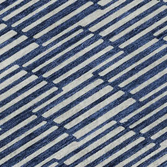 Navy Blue And Silver Abstract Geometric Washable Area Rug With UV Protection Photo 3