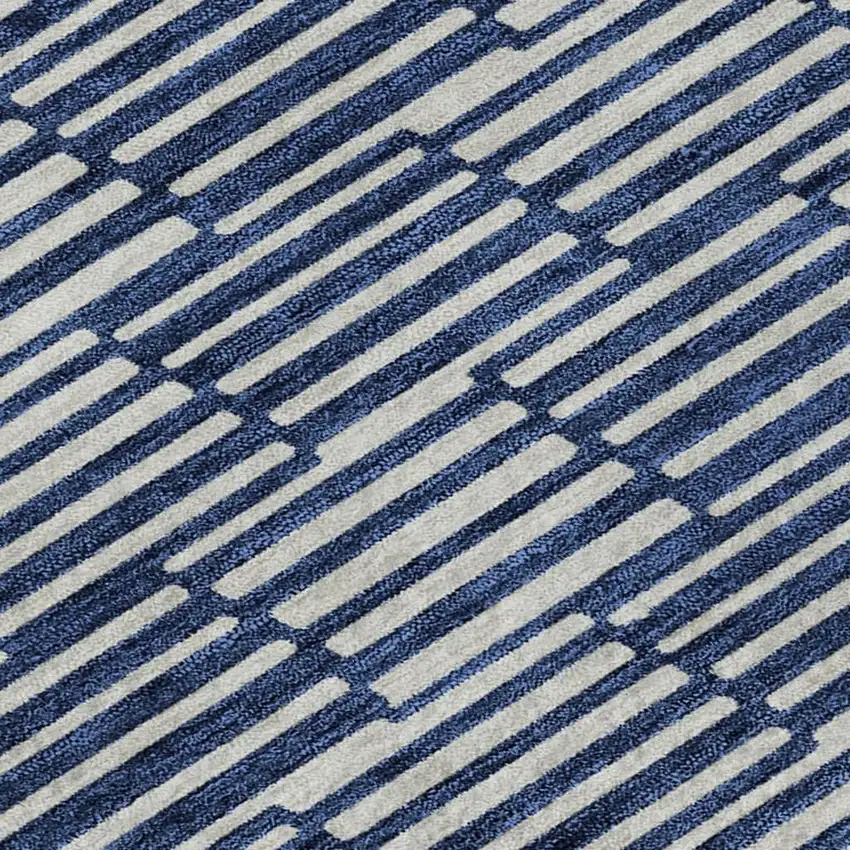 Navy Blue And Silver Abstract Geometric Washable Area Rug With UV Protection Photo 3