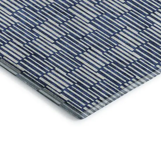 Navy Blue And Silver Abstract Geometric Washable Area Rug With UV Protection Photo 4